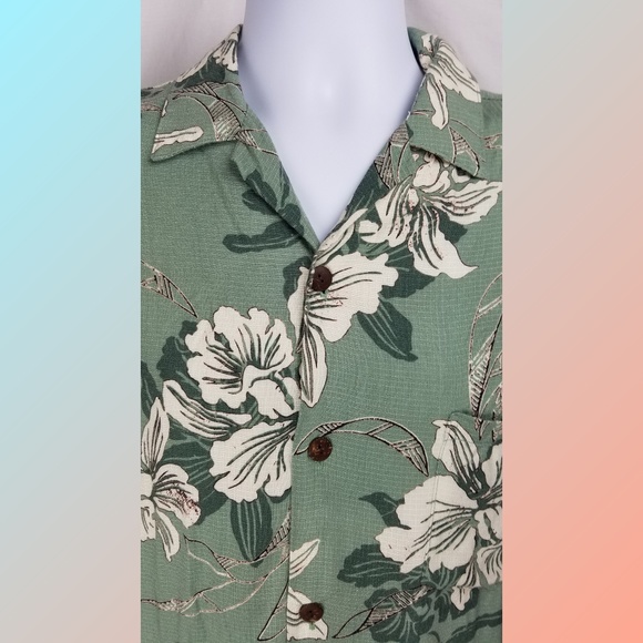 Hilo Hattie Hawaiian Green Tropical Shirt Size L - Picture 2 of 5